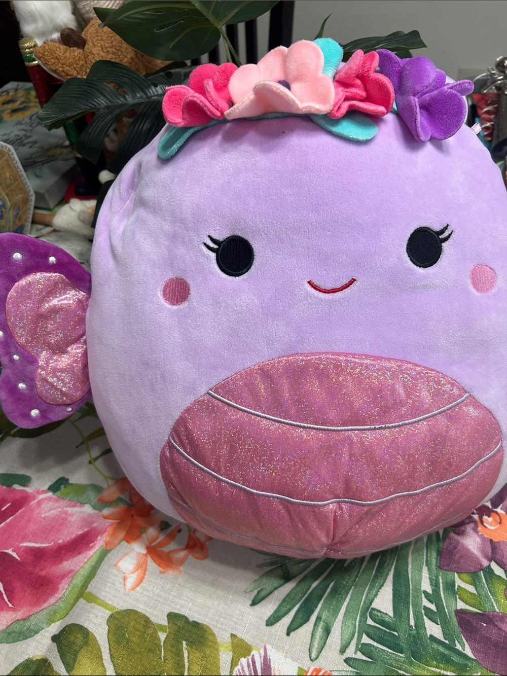 Brenda Butterfly Large Squishmallow Iridescent Pink Belly Wings w Flowers 14 in